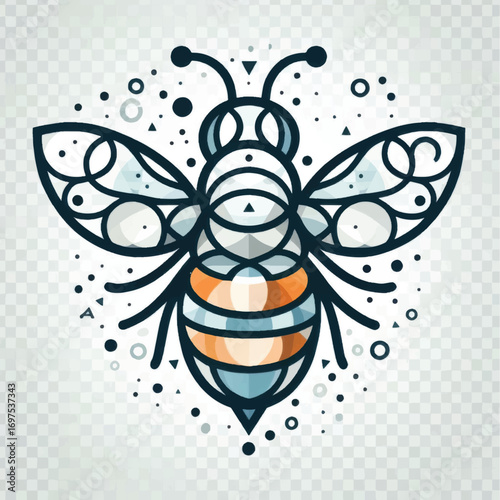 Detailed illustration of a bee with geometric design and artistic elements.