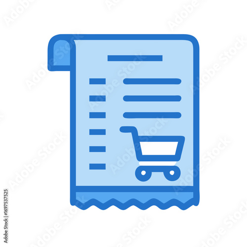 Blue shopping receipt with shopping cart vector illustration icon