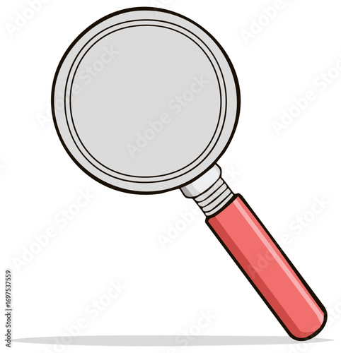Magnifying glass isolated object with red handle on plain white background for search and investigation themes