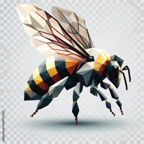 Geometric Bee Illustration with Polygonal Design and Transparent Background.