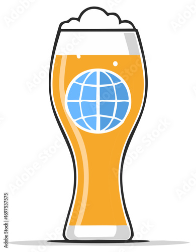 World Beer Glass Illustration with International Globe Symbol Concept