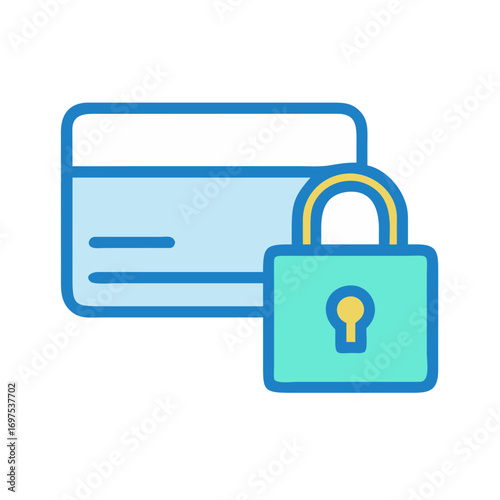 Secured credit card with padlock on black background