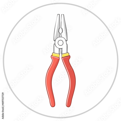 Cartoon illustration of pliers in a white circle
