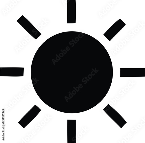 Simple black sun icon for weather forecasts and daylighting designs a universal symbol of brightness and energy