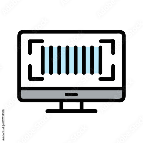 Laptop displaying barcode, internet security scan, data encryption concept