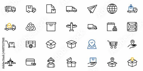 Illustration of various renewable energy sources and sustainable technology icons in a line art style