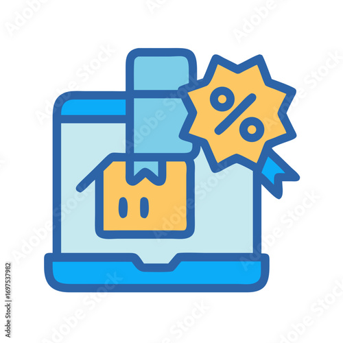 Online shopping discount with package and percentage badge icon