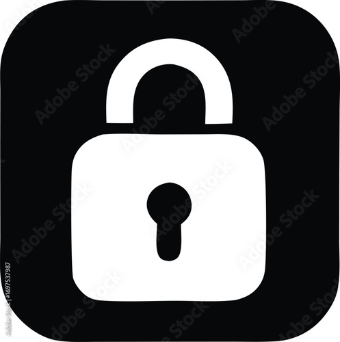 White padlock symbol security privacy locked icon on a rounded square for digital safety and access control concepts