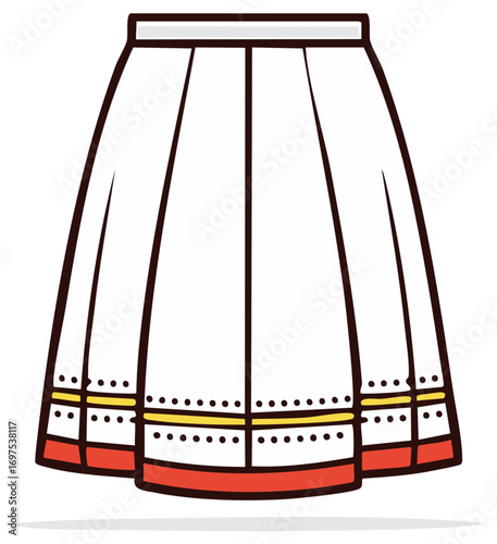 White Traditional Skirt with Folk Ornament Decoration Simple Flat Illustration