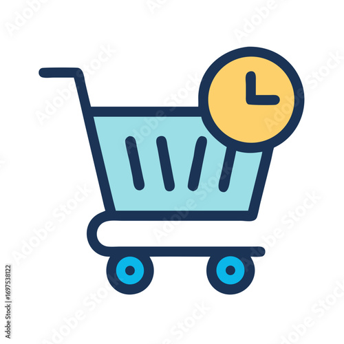 Shopping cart with clock for limited time offer concept