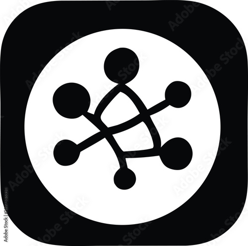 Abstract atom structure icon represents molecular science chemistry network connectivity and data abstract symbol