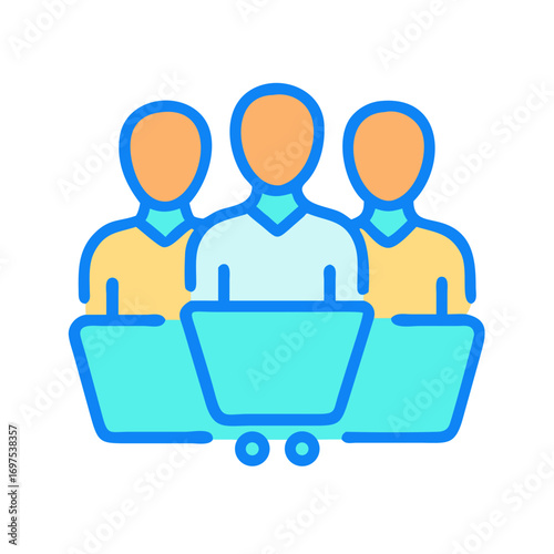 Team working online collaboration using laptop vector illustration