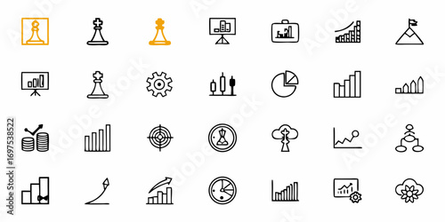 Collection of cloud computing icons representing data storage and network services in a vector format