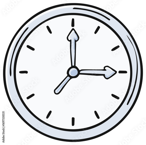 Cartoon illustration of a wall clock with three o'clock display and simple design.