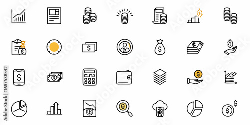 Collection of outline icons depicting delivery services, shopping, and communication elements in black