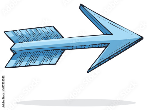 Illustrated blue arrow pointing right in a hand drawn comic style
