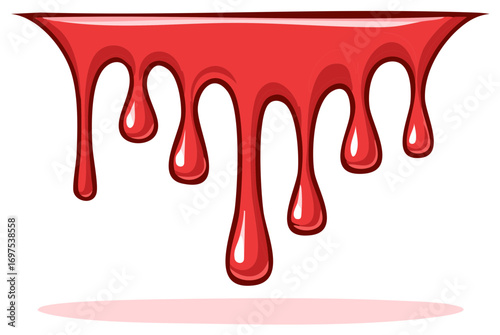 Cartoon blood drips, red liquid flowing down with a shadow effect