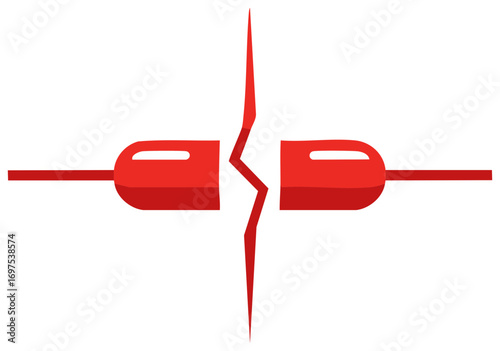 Broken Red Electrical Plug Illustration of Disconnection Failure and Power Outage