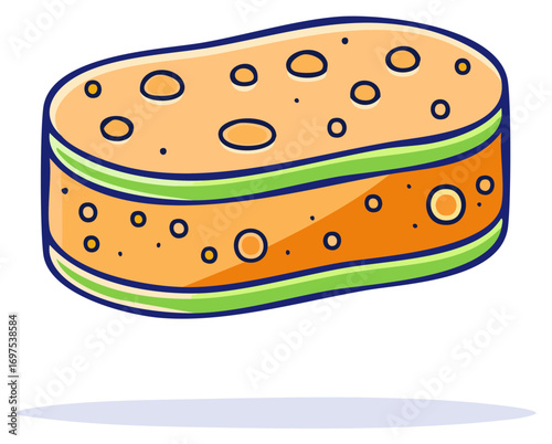 Vector illustration of a colorful porous cleaning sponge with a scrubbing layer