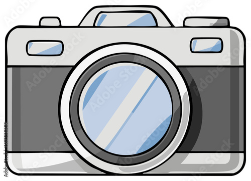 Classic gray photo camera with a large lens cartoon style vector illustration