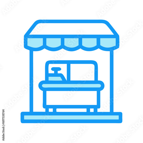 Illustration of a market stand with blue outlines