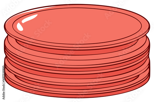 Pile of red casino chips or gaming tokens in a graphic flat style illustration