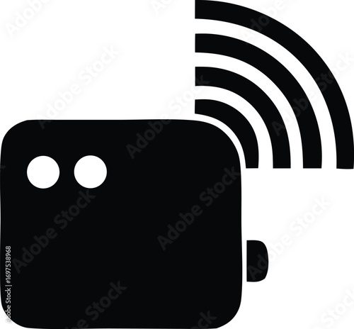 Wireless signal transmission device icon representing network connectivity and data broadcasting with two indicator lights and a button