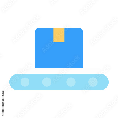 Parcel moving on a conveyor belt, flat vector illustration