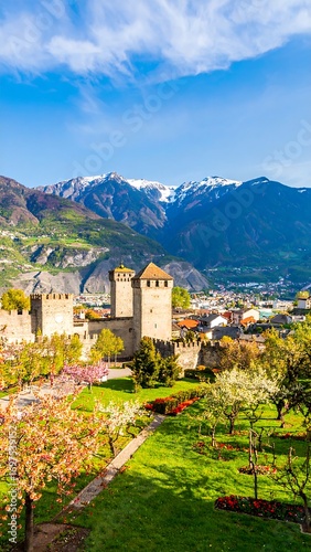 Mountain town castle garden