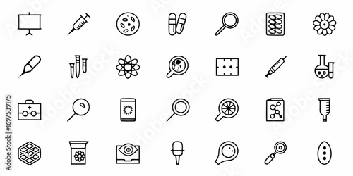 Illustration of various house icons, pie charts, clipboards, magnifier, graph and calendar icons arrayed