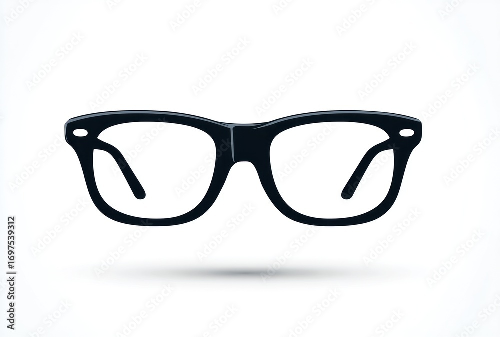 Fototapeta premium Silhouette of dark-rimmed spectacles, centered and casting a soft shadow against a plain white background