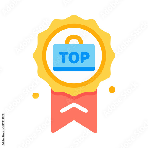 Top rating badge icon with briefcase, vector flat design
