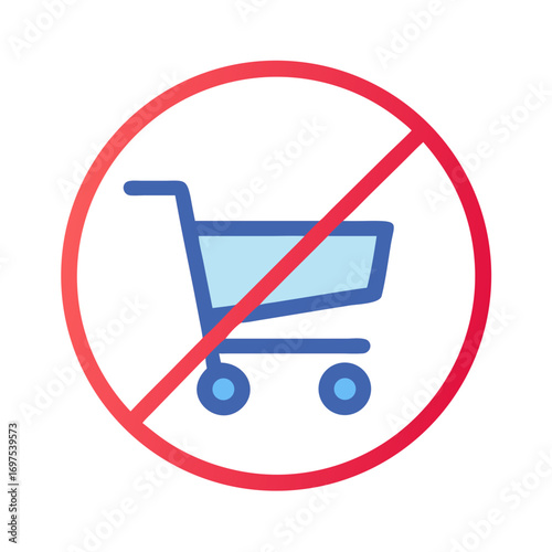 Prohibited shopping cart symbol with red circle and line