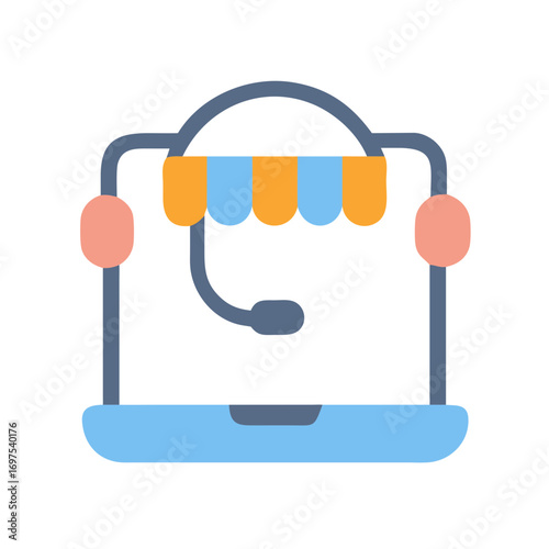 Online customer service icon with headset on laptop screen