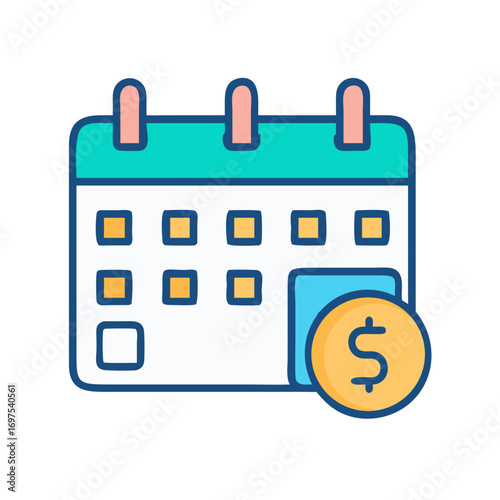Calendar icon with dollar coin for financial planning concept