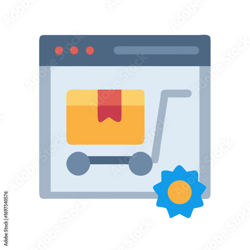 Online shopping cart symbol displayed on browser window screen