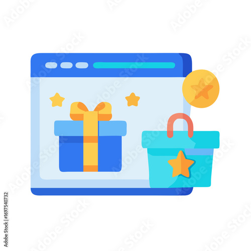 Online loyalty program gift shopping with reward coin badge