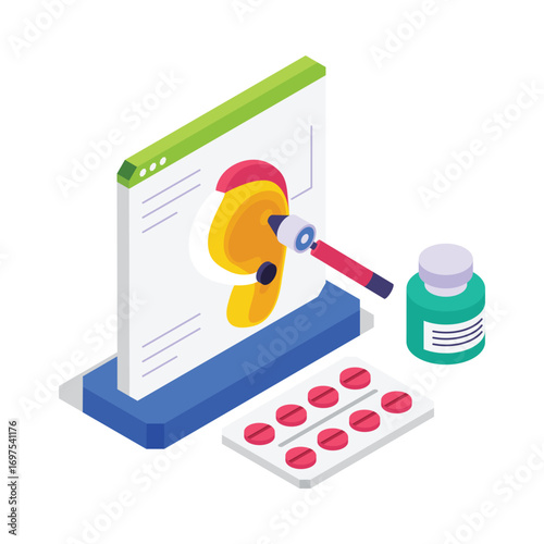 Otolaryngology isometric vector illustration.