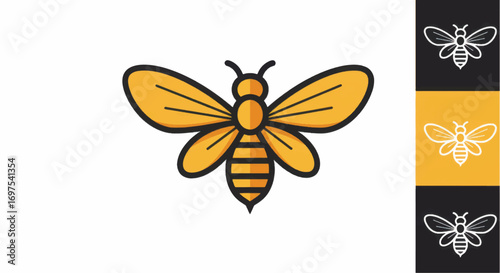 Simple Line Art Bee Illustration Honeycomb.