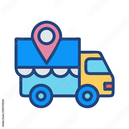 Delivery truck with location pin icon on black background