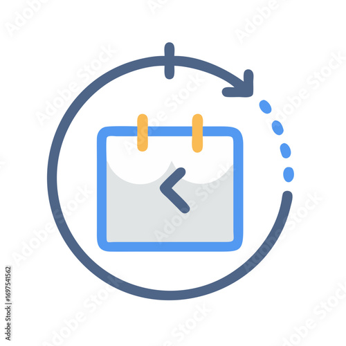 Calendar with rotating arrow, symbolizing date changes and reminder