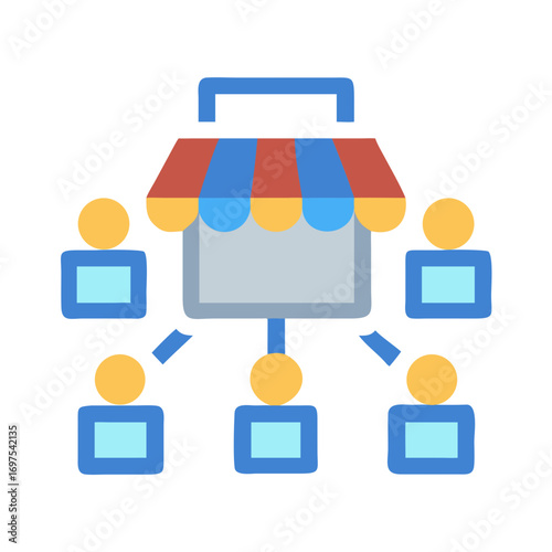 Franchise business model or network marketing flat illustration style