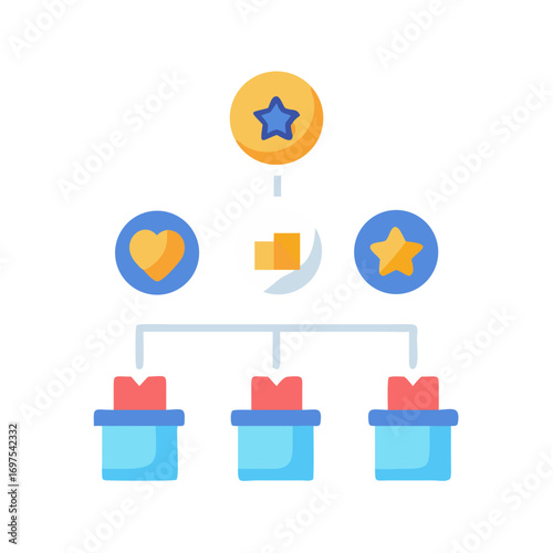Hierarchical flowchart with symbols representing strategy and data analysis