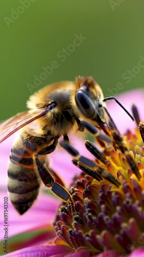 footage vertical video, Close-up of a bee on a flower