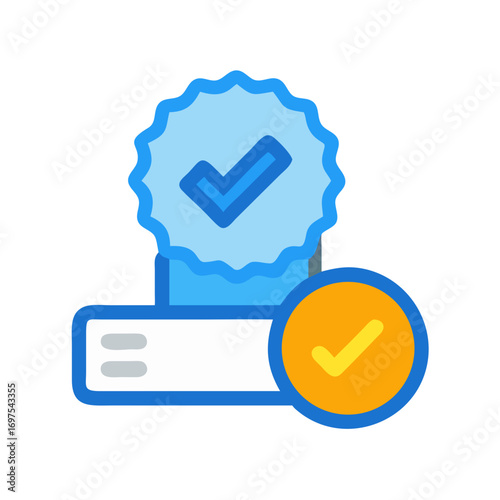 Approval check icon with round and wavy elements flat design