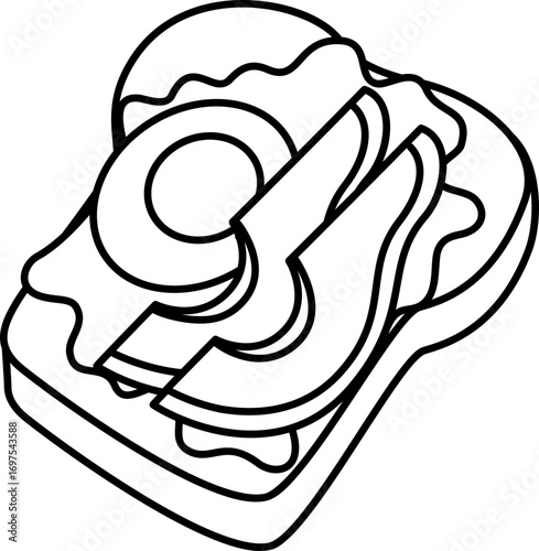 Illustration of bread, egg, vegetable and avocado outline
