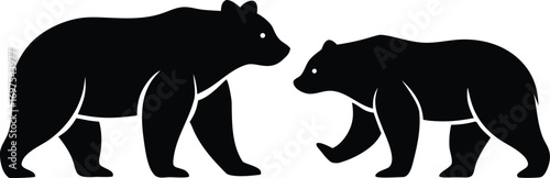 Two grizzly bear standing face to face silhouette vector illustration