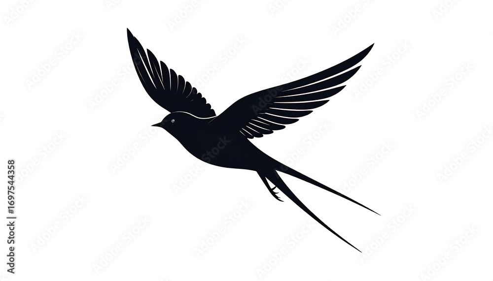 Obraz premium Black silhouette of a bird in flight