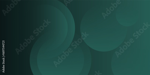 A dark green background with smooth, overlapping circles. The background is green with a gradient texture, creating a modern, abstract style. Minimal abstract circles vector gradient background