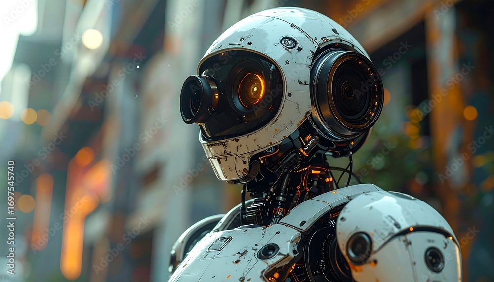 Fototapeta premium Futuristic robot head and torso